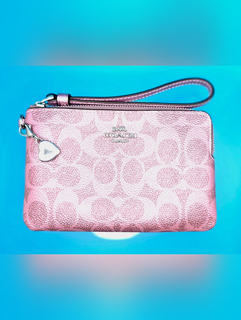 Coach Metallic Pink Signature Wristlet